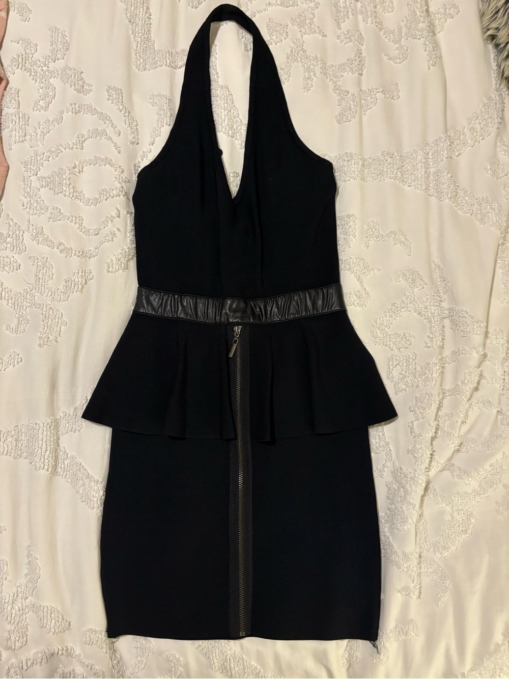 bebe Black One-Shoulder Peplum Bodycon Dress